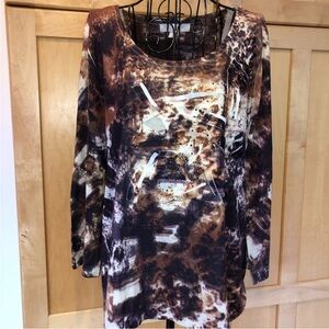 Laura Ashley Abstract Brown and Black Long Sleeve Top Size Large